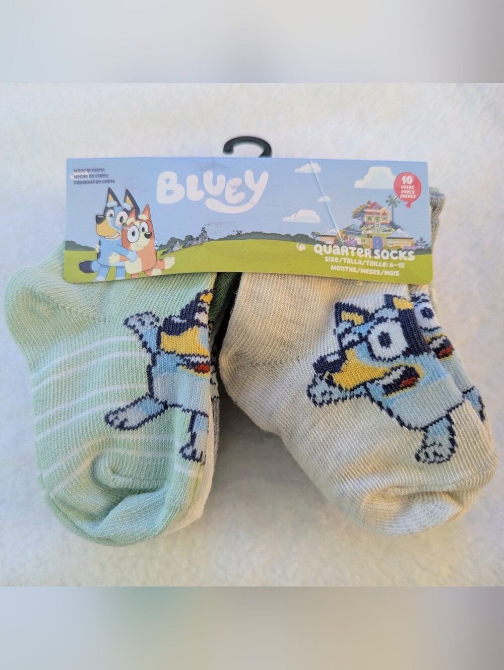 Bluey Baby Quarter Socks 6-12 M  (10-Pack)